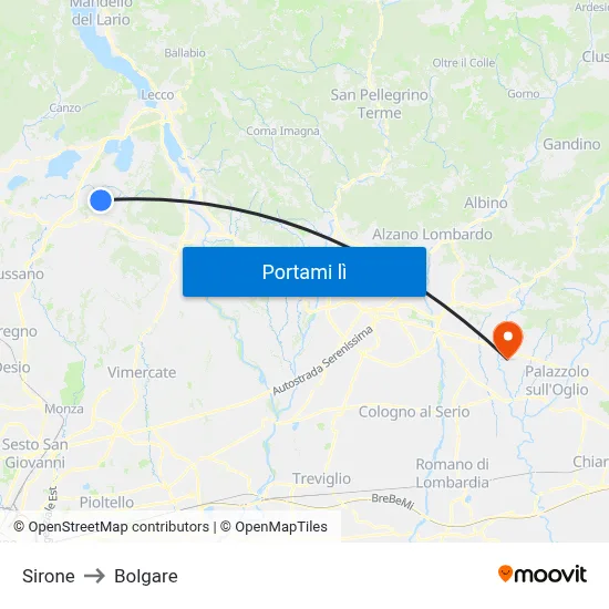 Sirone to Bolgare map