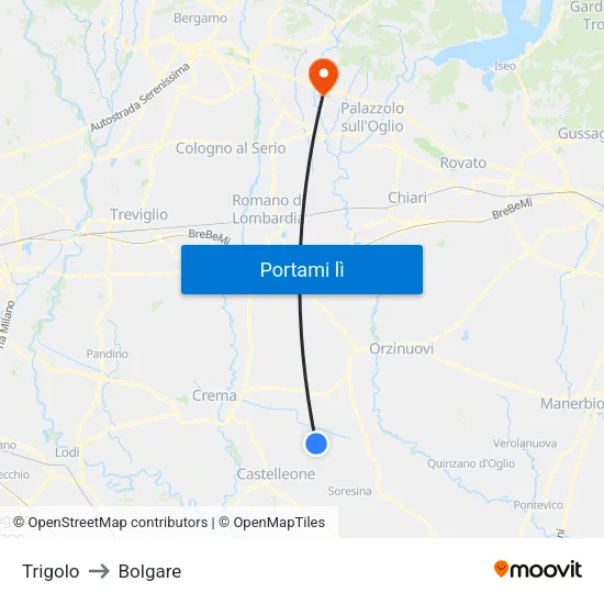 Trigolo to Bolgare map