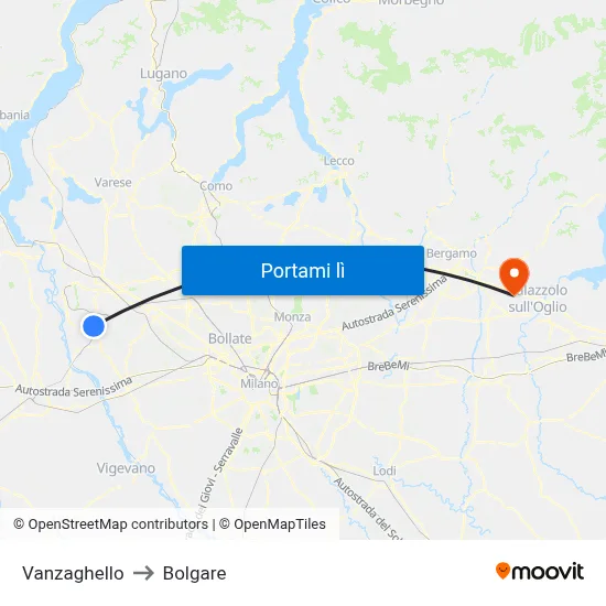 Vanzaghello to Bolgare map