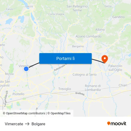 Vimercate to Bolgare map
