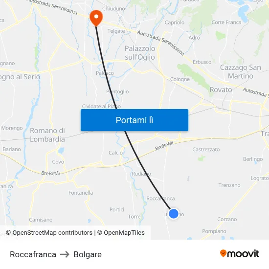 Roccafranca to Bolgare map