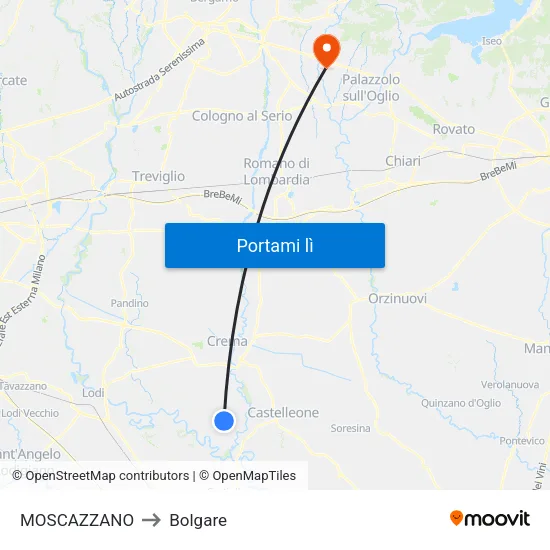 MOSCAZZANO to Bolgare map
