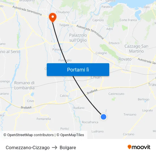Comezzano-Cizzago to Bolgare map