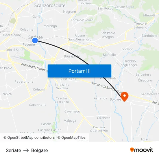 Seriate to Bolgare map