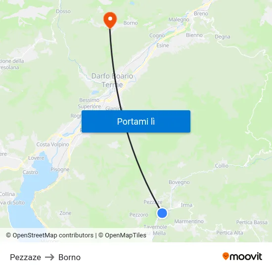 Pezzaze to Borno map