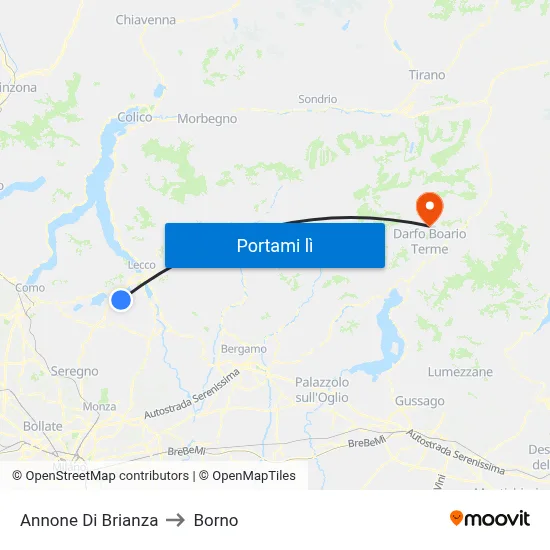 Annone Di Brianza to Borno map