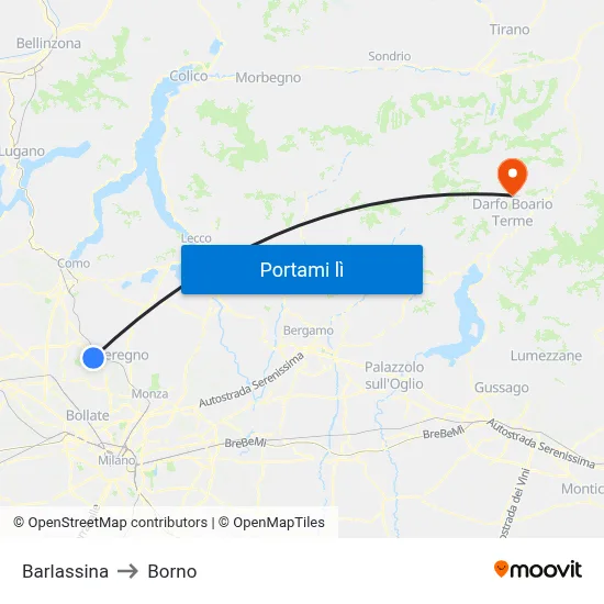 Barlassina to Borno map