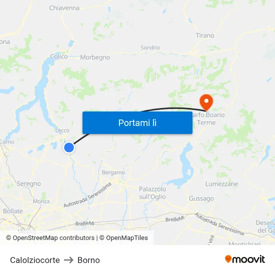 Calolziocorte to Borno map