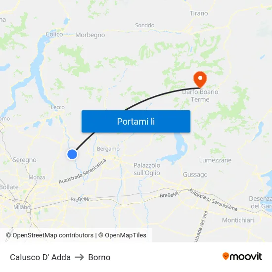 Calusco D' Adda to Borno map
