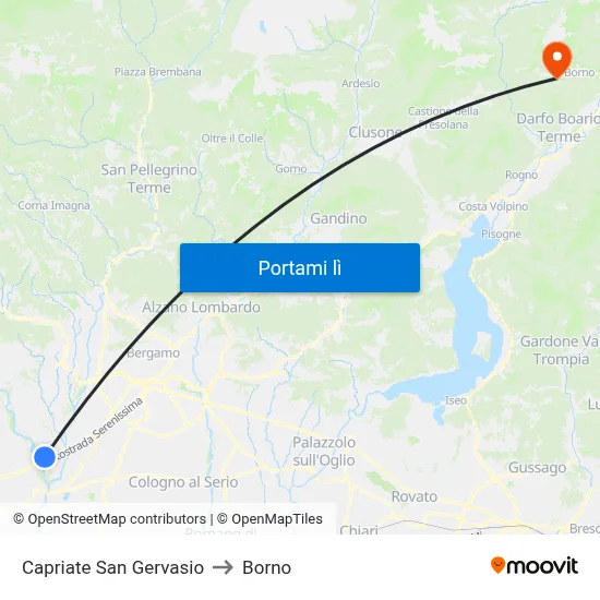 Capriate San Gervasio to Borno map