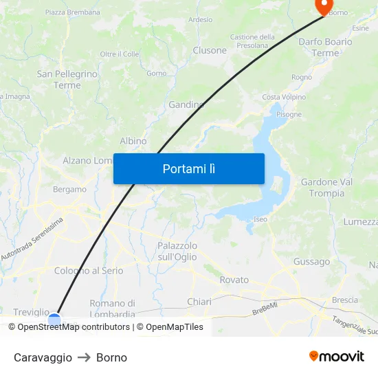 Caravaggio to Borno map