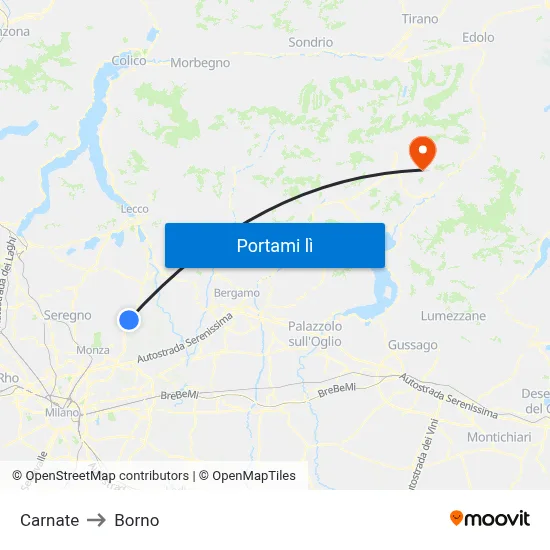 Carnate to Borno map