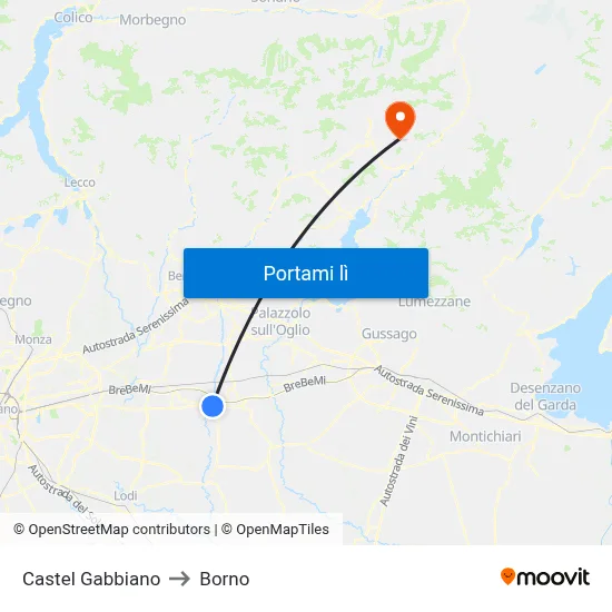 Castel Gabbiano to Borno map