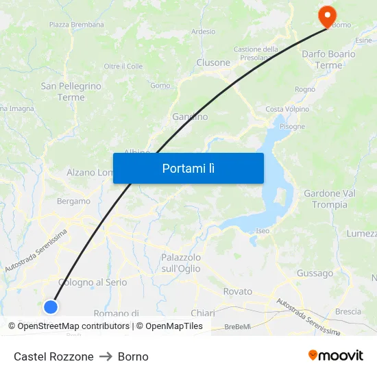 Castel Rozzone to Borno map