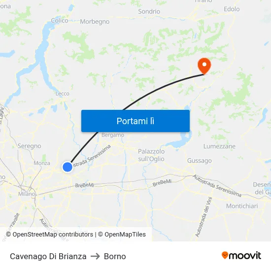 Cavenago Di Brianza to Borno map