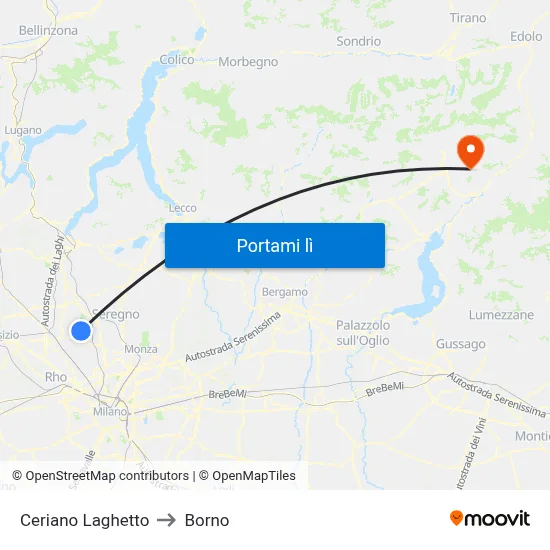 Ceriano Laghetto to Borno map