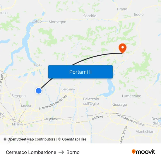 Cernusco Lombardone to Borno map