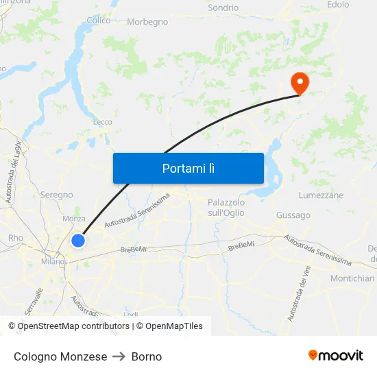 Cologno Monzese to Borno map