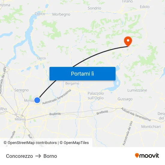 Concorezzo to Borno map
