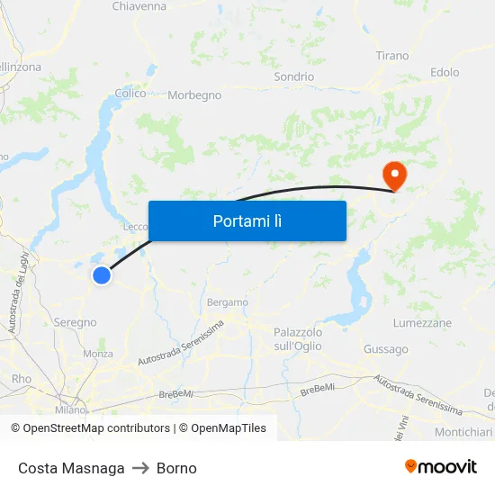 Costa Masnaga to Borno map