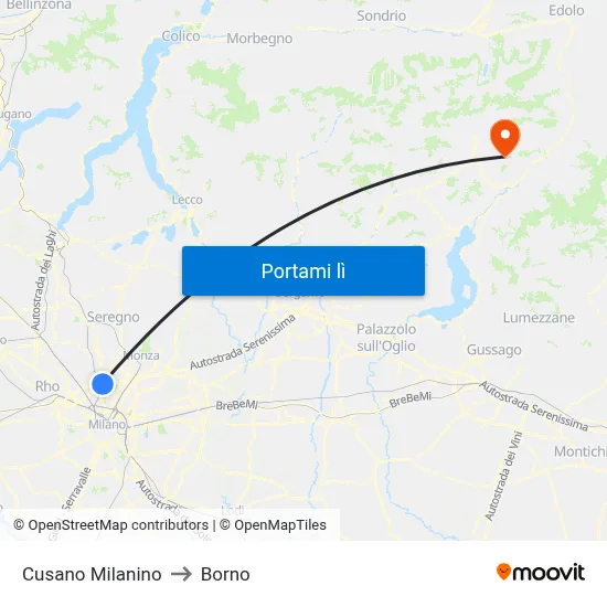 Cusano Milanino to Borno map