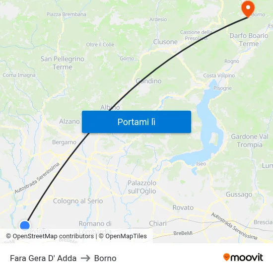 Fara Gera D' Adda to Borno map