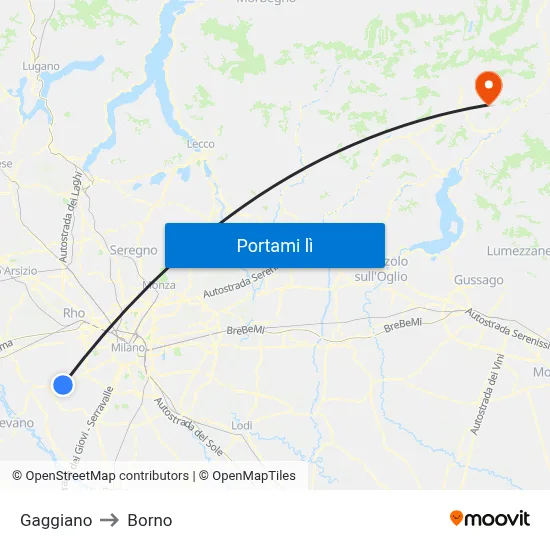 Gaggiano to Borno map
