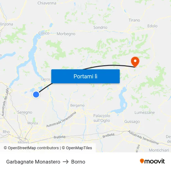 Garbagnate Monastero to Borno map
