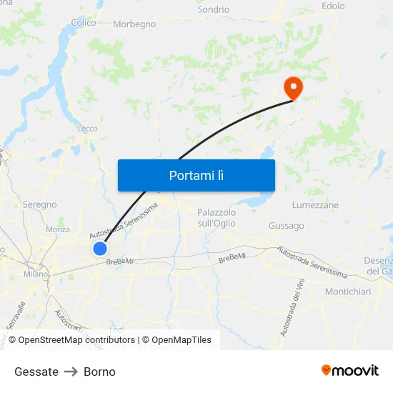 Gessate to Borno map