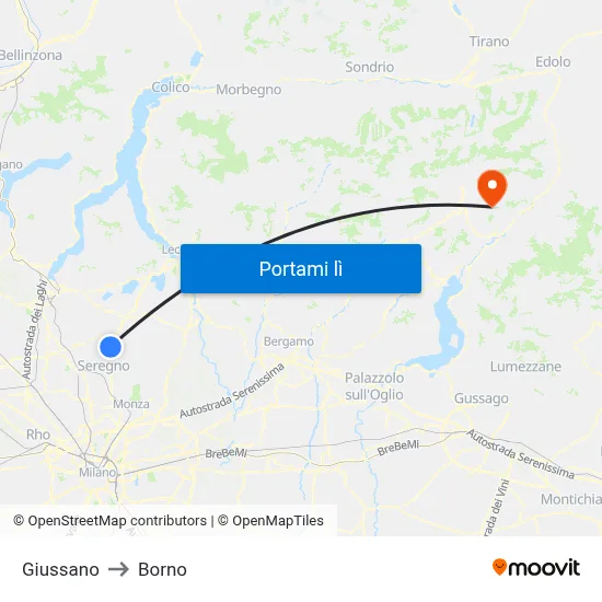 Giussano to Borno map