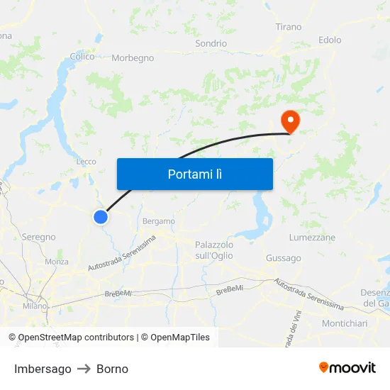 Imbersago to Borno map