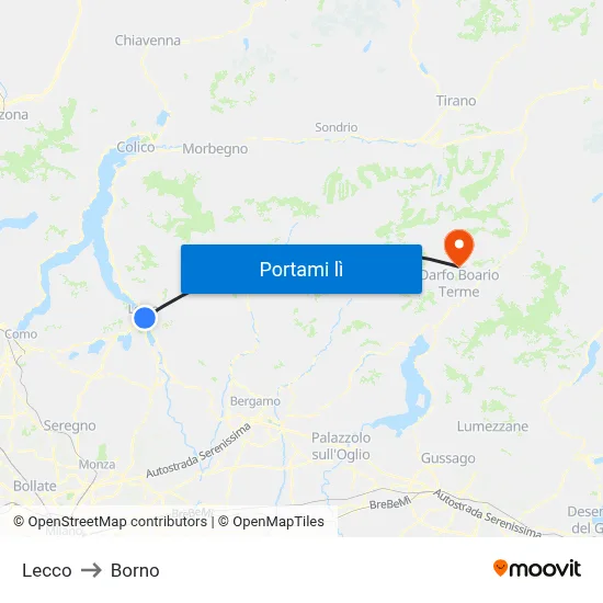 Lecco to Borno map