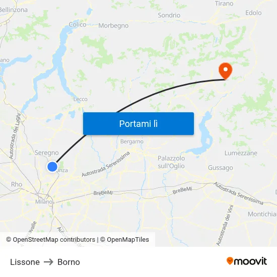 Lissone to Borno map
