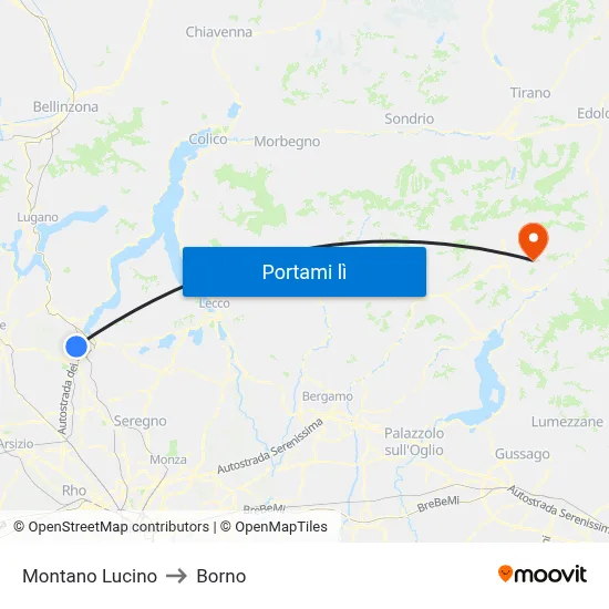 Montano Lucino to Borno map