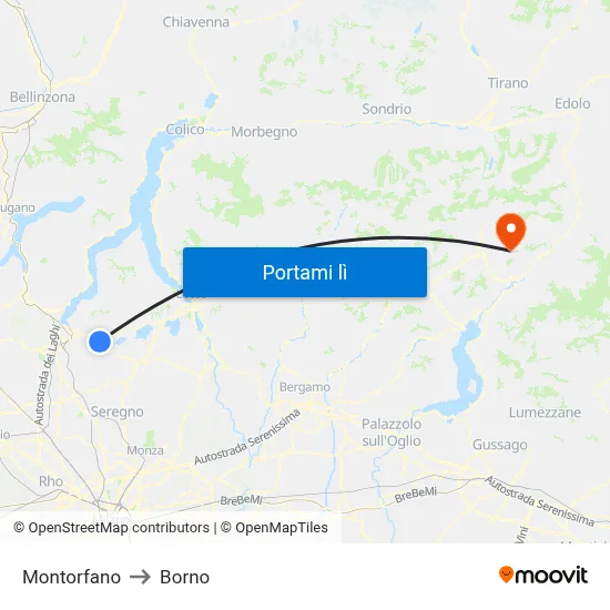Montorfano to Borno map