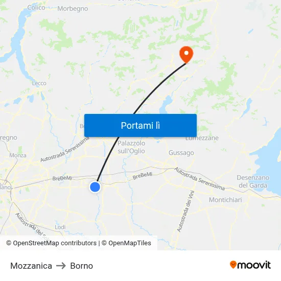 Mozzanica to Borno map