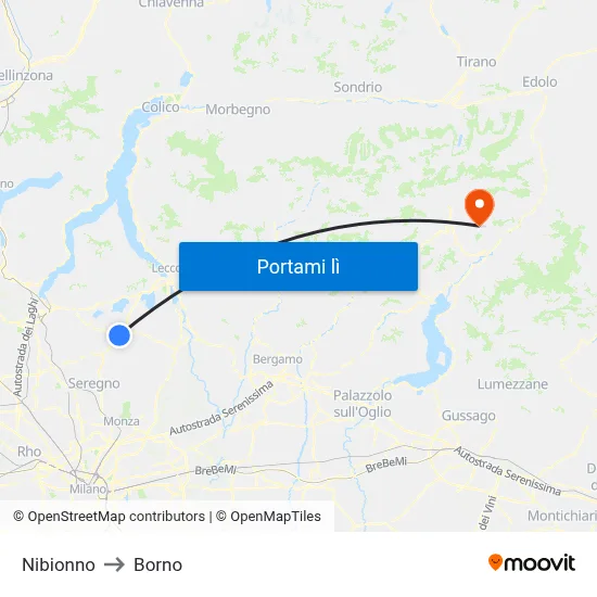 Nibionno to Borno map