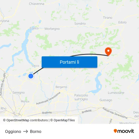 Oggiono to Borno map
