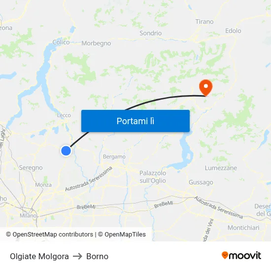 Olgiate Molgora to Borno map