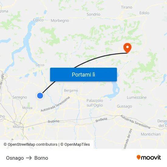 Osnago to Borno map