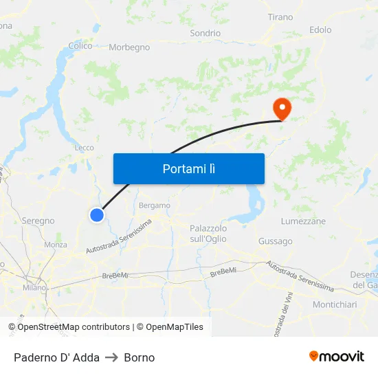Paderno D' Adda to Borno map