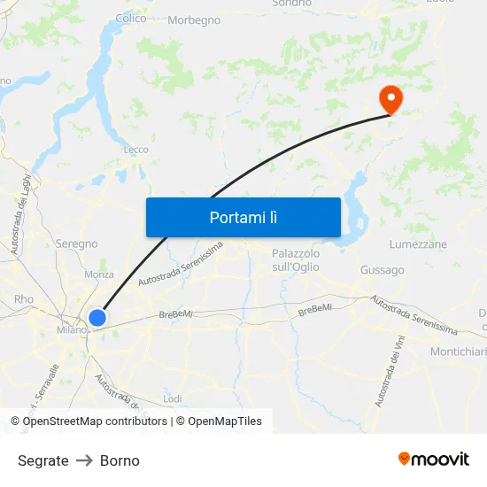 Segrate to Borno map
