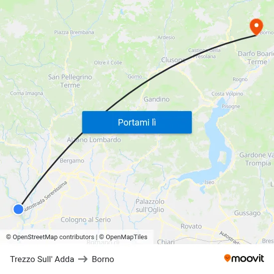 Trezzo Sull' Adda to Borno map