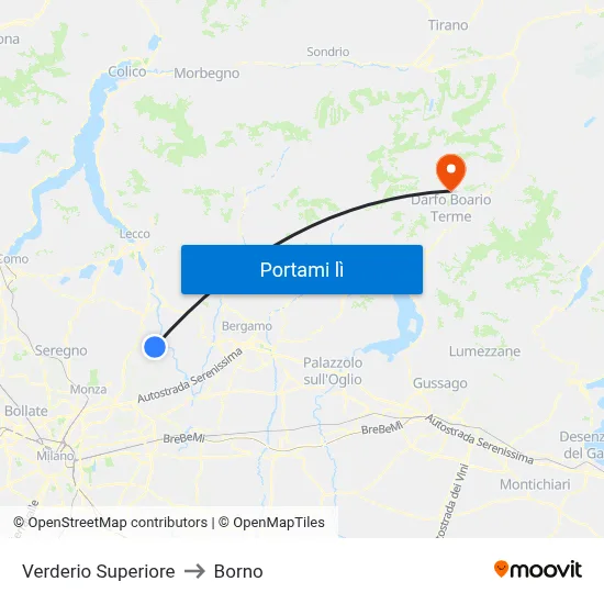 Verderio Superiore to Borno map