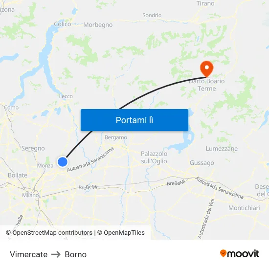 Vimercate to Borno map