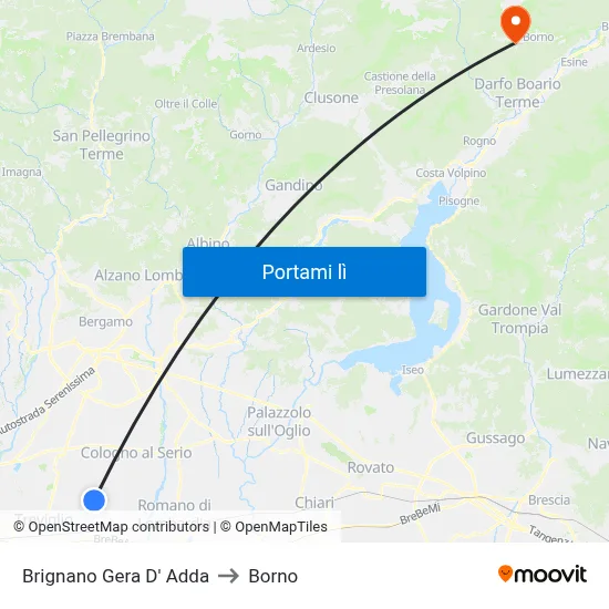 Brignano Gera D' Adda to Borno map