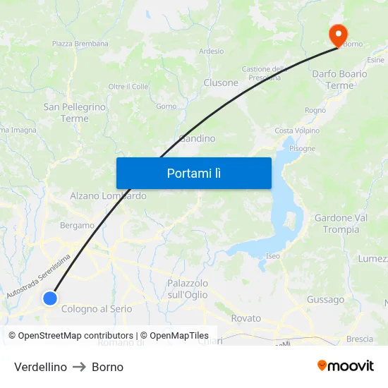 Verdellino to Borno map