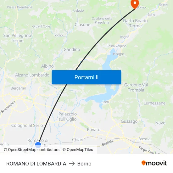 ROMANO DI LOMBARDIA to Borno map