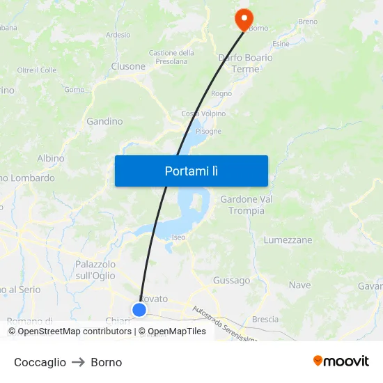 Coccaglio to Borno map