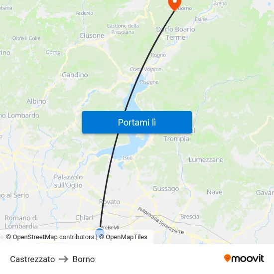 Castrezzato to Borno map